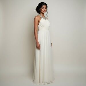 NWT Laundry by Shelli Segal Ivory Chiffon Gown Empire Waist Beaded Lined Sz 6